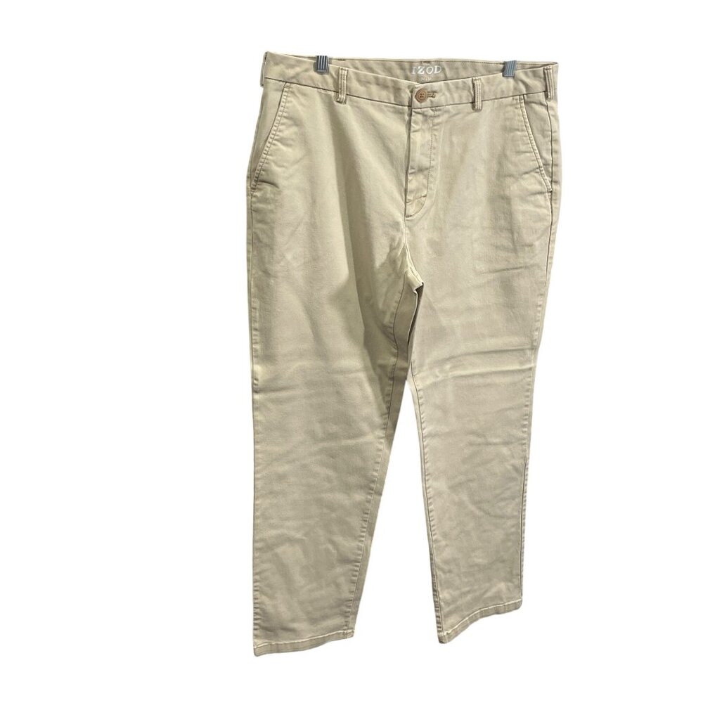 Izod Mens Khaki Pants 34x32 Beige Slim Fit Cotton Blend Spring Collection 18i